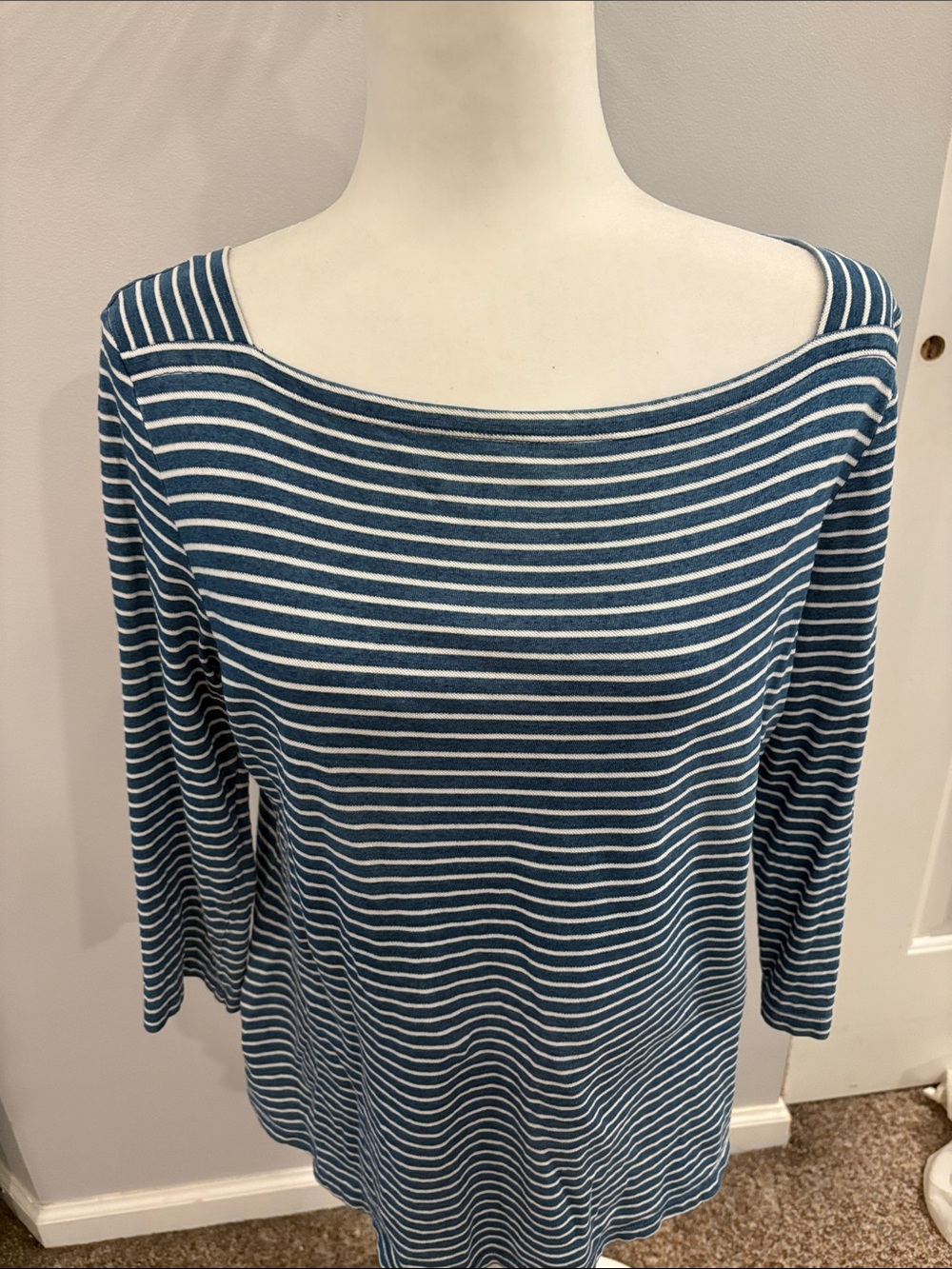 Striped Boatneck  J. McLaughlin Women's Top - Blue & White L